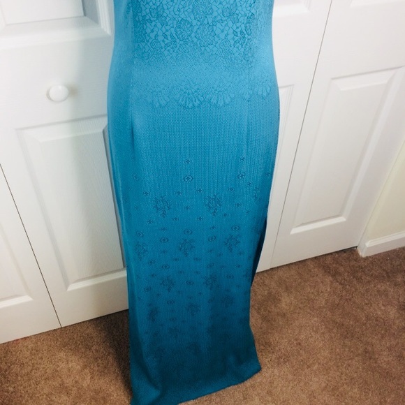 Nicole Miller teal sheath gown - Picture 3 of 13